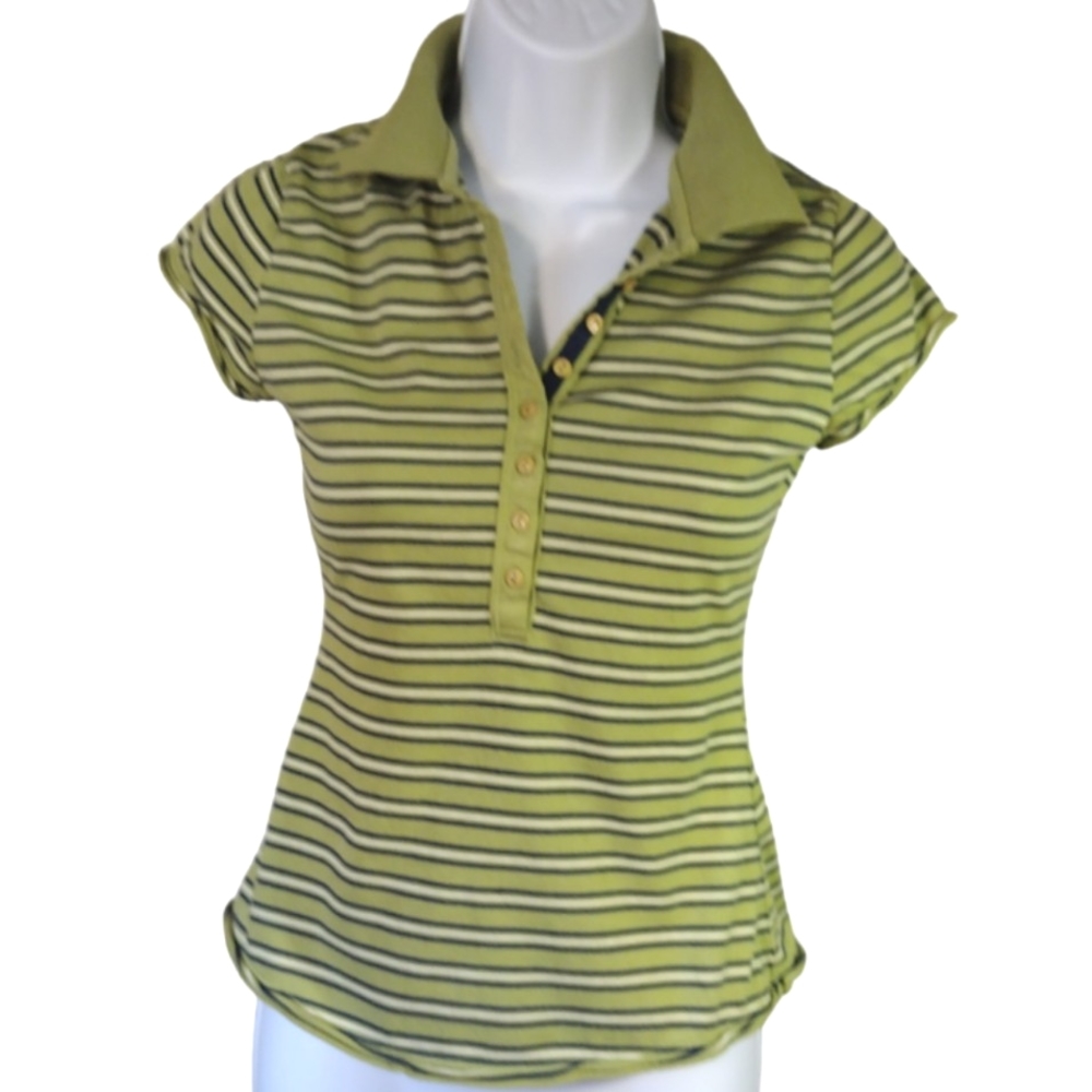 No Boundaries | French Cut Fitted | Green Citrine Stripe | Cap Sleeve To…